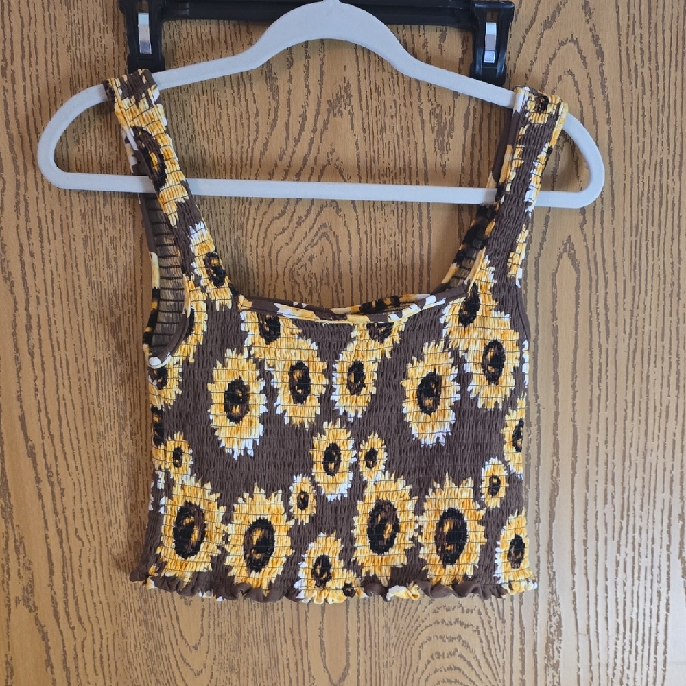 Rue21 Yellow and Brown Sleeveless Crop Tank Top